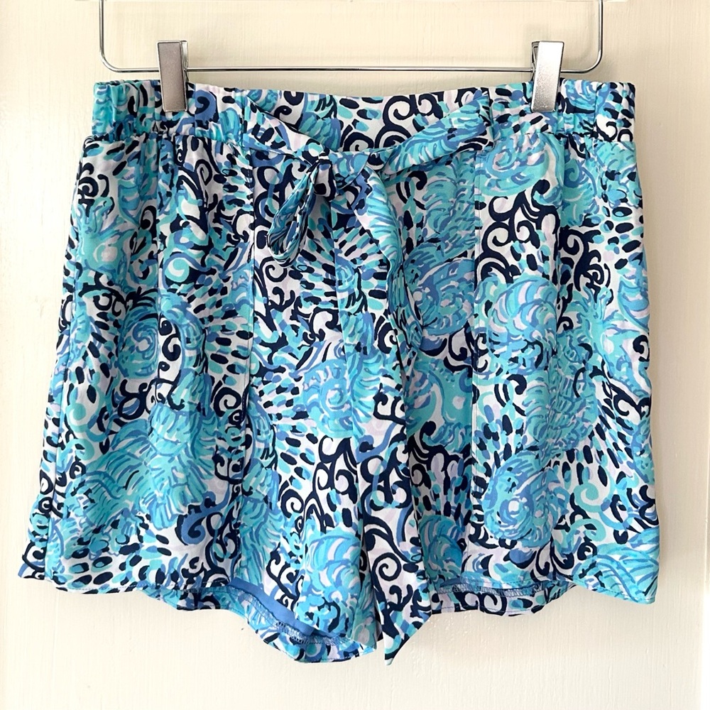NWT Lilly Pulitzer Mylee Tie-Front Printed Shorts Light Aqua Spritz 4